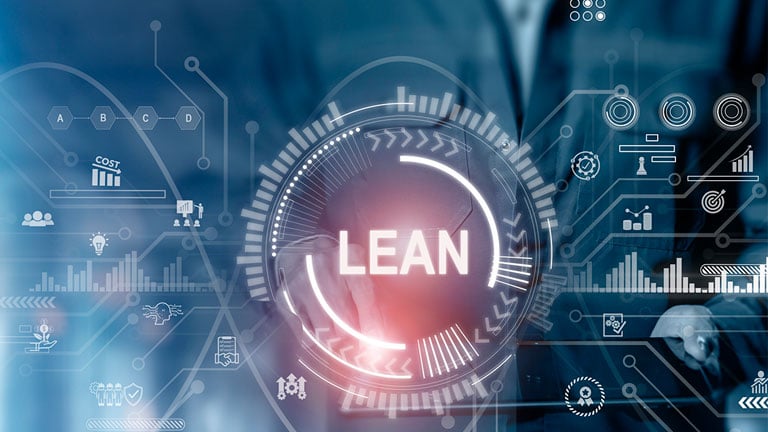 Lean manufacturing concept. Lean six sigma industrial process optimization with kaizen and DMAIC methodology. Quality and standardization. Maximizing productivity and quality.
